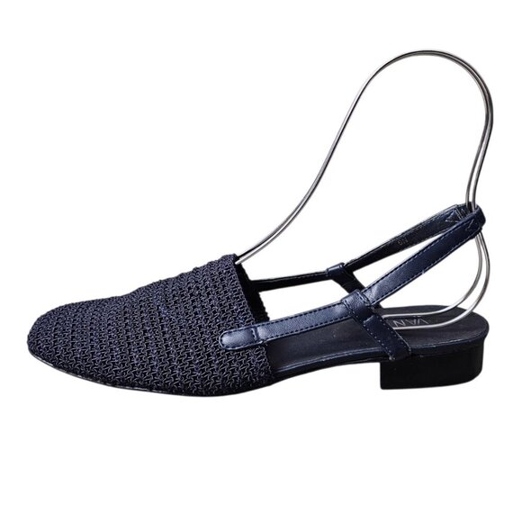 Vaneli Janet Knit Crochet Navy Slingback Boho Flat Sandal Shoe - Picture 1 of 11